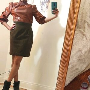 INC petite Faux-Leather mock-neck top NWOT